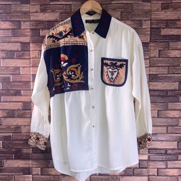 NY Line Tops - Vintage 1990s Rare NY Line Button Up Shirt  Large